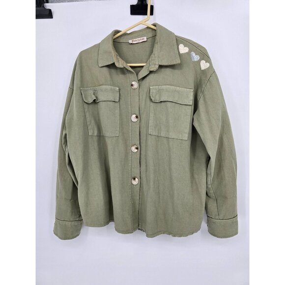 Karamel Collection Size XL Womens Love Jacket Army Green Button Up Shacket - Picture 3 of 6